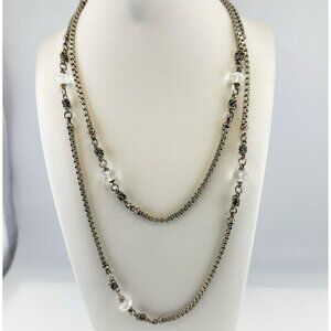 Michael Dawkins Necklace Long Chain 62g Quartz Sterling Silver 42" Caviar 925